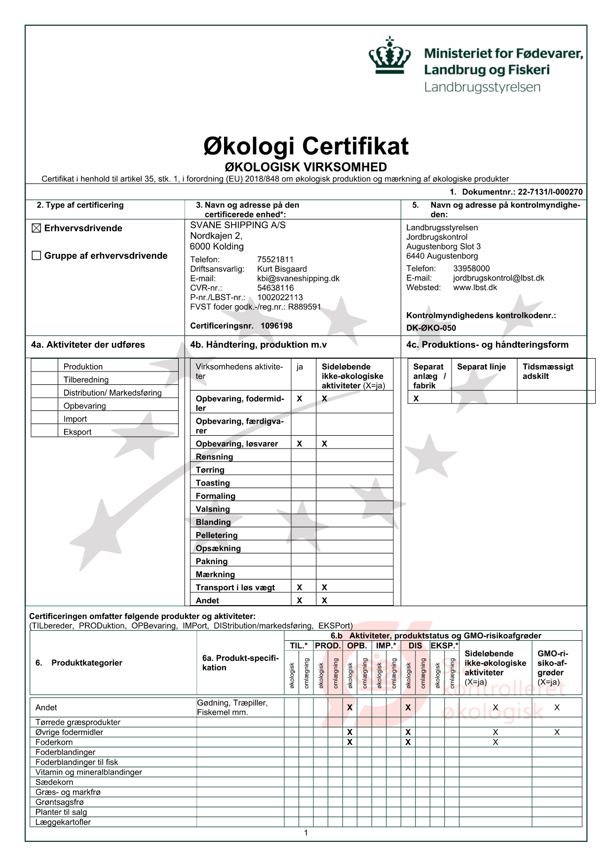 certifikat for økologisk virksomhed 2023 sd 1