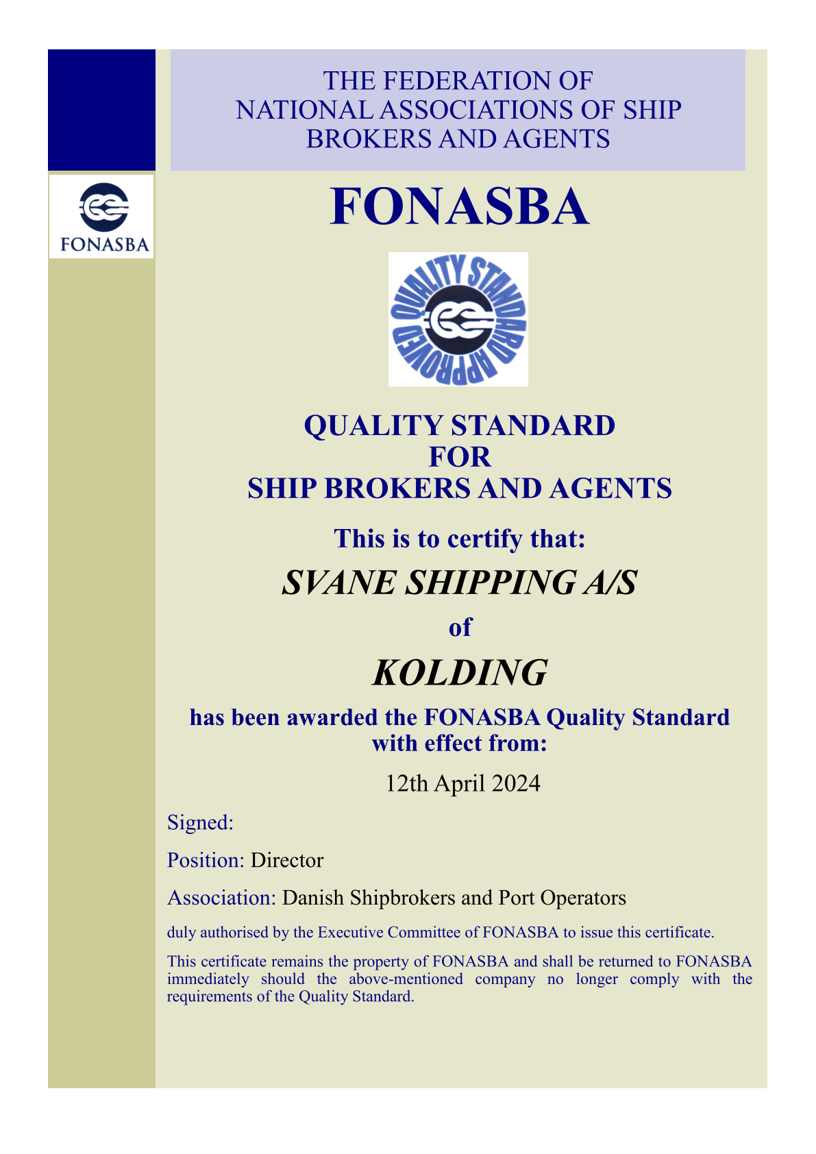 fonasba quality certificate 2024